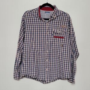 Columbia PHG Men’s M Vented Plaid Button Shirt Blue Red Hunting Gorpcore